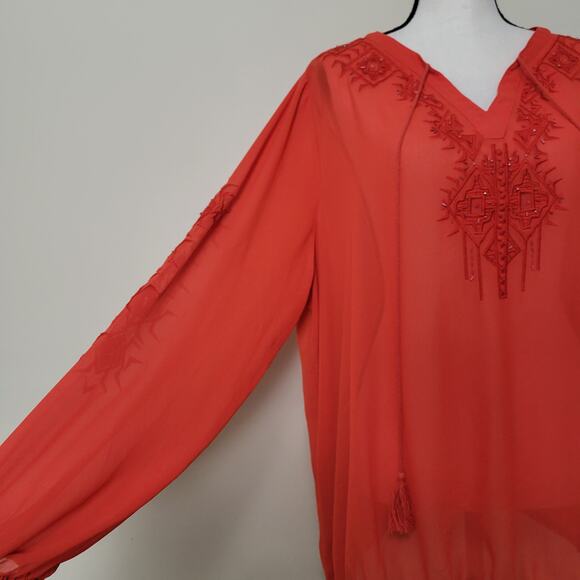 EUC Lane Bryant 18/20 Boho Peasant Beaded Embroidered Tasseled Sheer Blouse - Picture 4 of 15